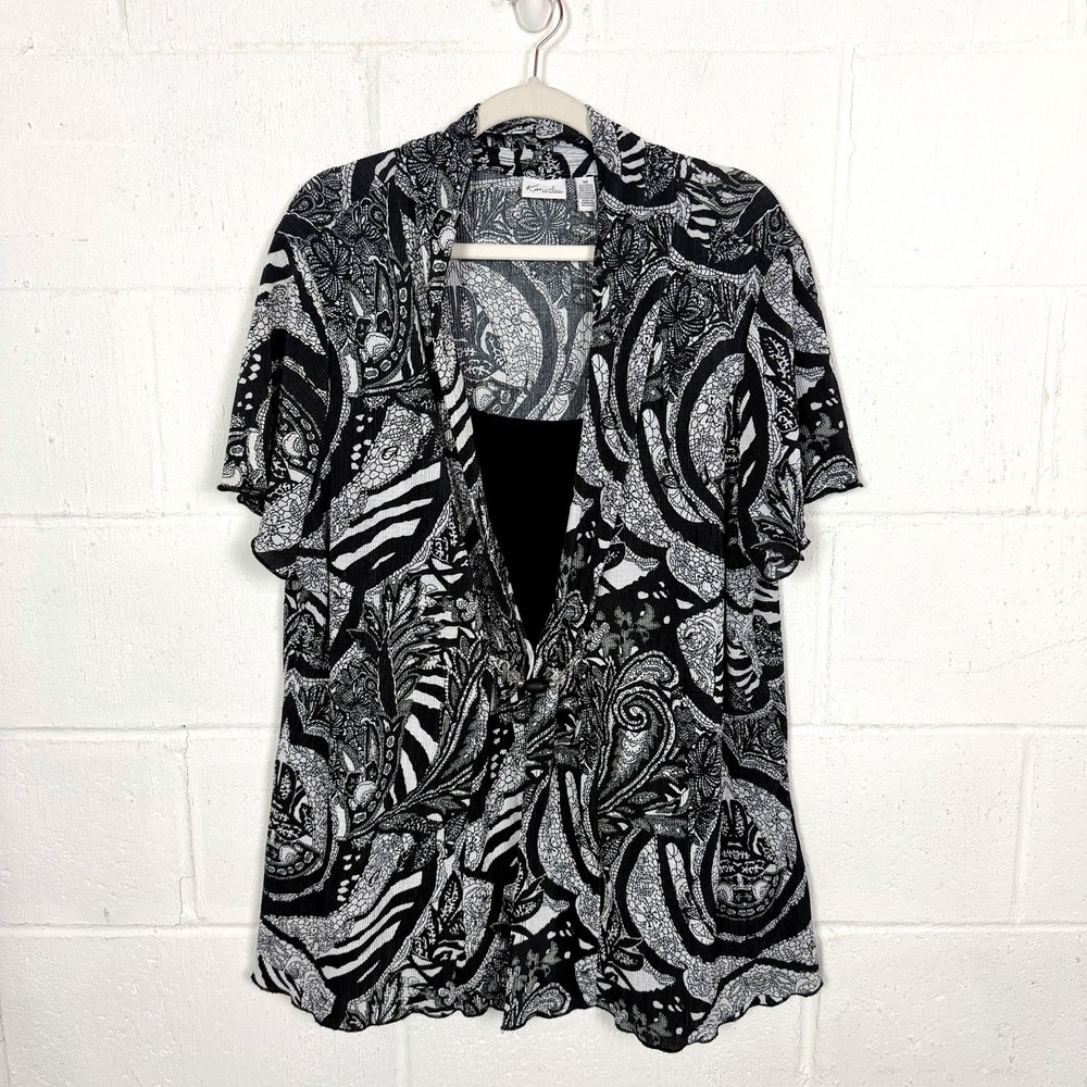Kim Rogers Woman Twofer Tunic Blouse‎ Plus Size 3X Beaded Crinkly Paisley Career